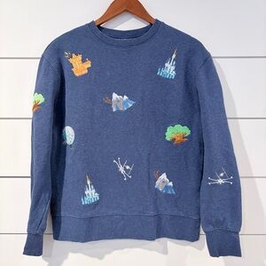 Disney Parks Icons Embroidered Crewneck Magic Kingdom Castle Travel S Unisex
